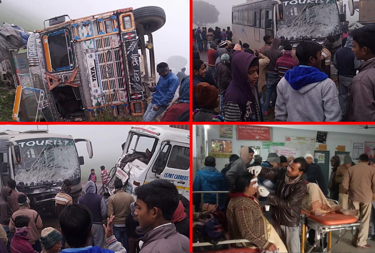 19 injured in collision between tourist bus and container at maharajganj district