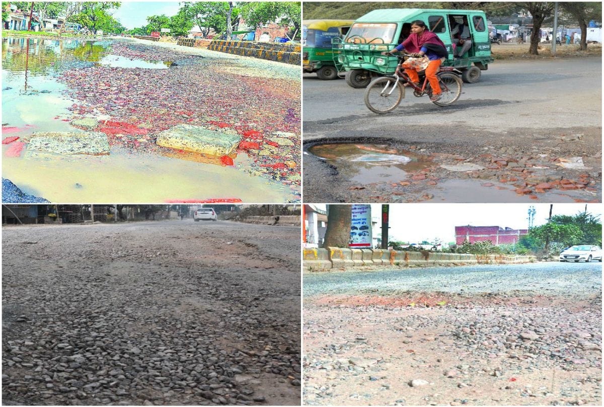 potholes on the roads in agra