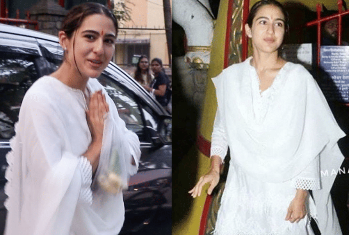 sara ali khan helps a needy person with money outside temple in mumbai