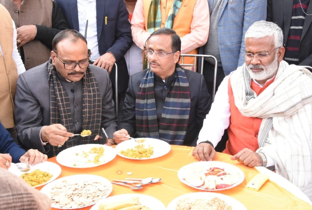 BJP leaders celebrate tahri bhoj on makar sankranti.