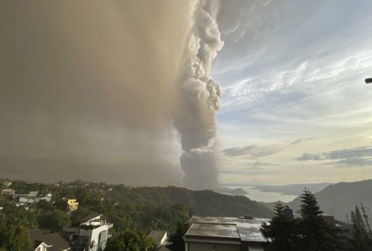 Taal volcano in the Philippines is spewing ash approx 100 km