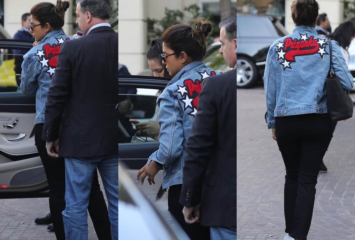 priyanka chopra arrives mumbai in sky blue pant suit