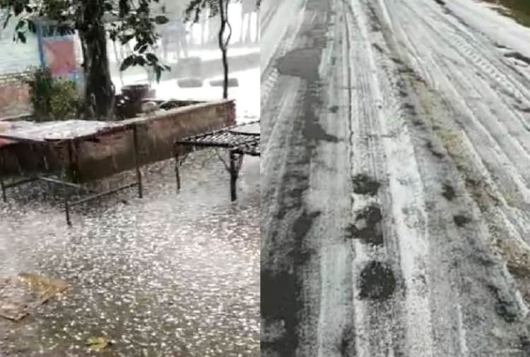 Massive hailstorm with rain at Gohana of Haryana