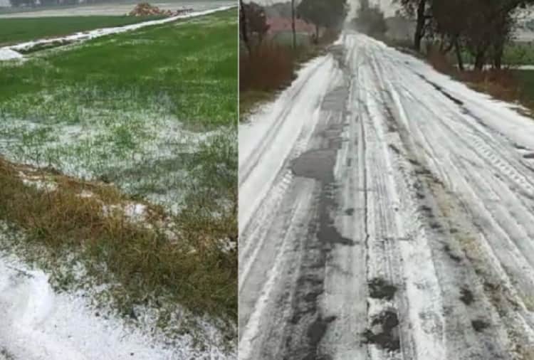 Massive hailstorm with rain at Gohana of Haryana