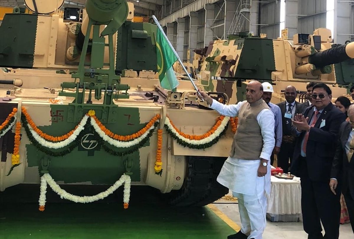 Rajnath Singh flagged off the 51st K 9 Vajra T gun at Larsen and Toubro Armoured Systems Complex