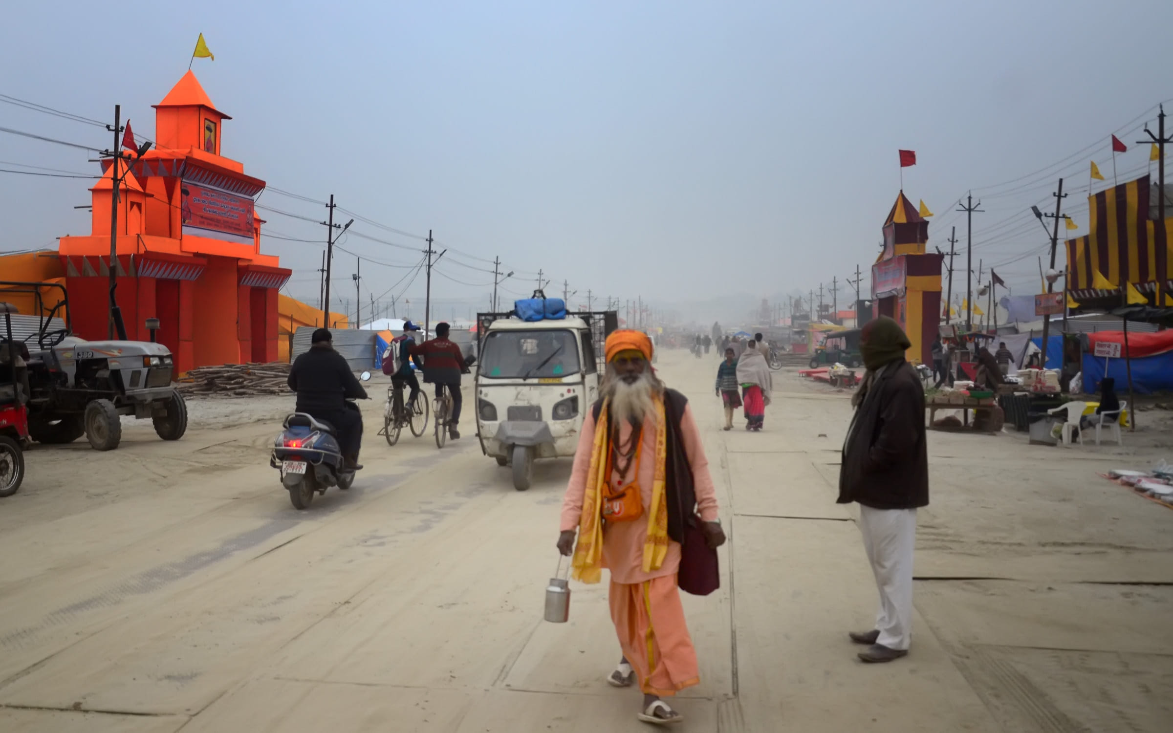 Sage-devotees' camp Gulzar resonating with satsang-bhajans in Magh Mela