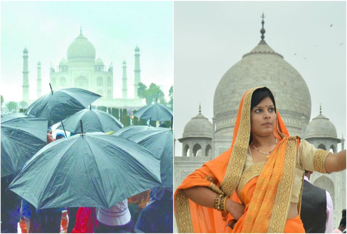 tourists viewed the Taj Mahal during drizzling rain agra weather