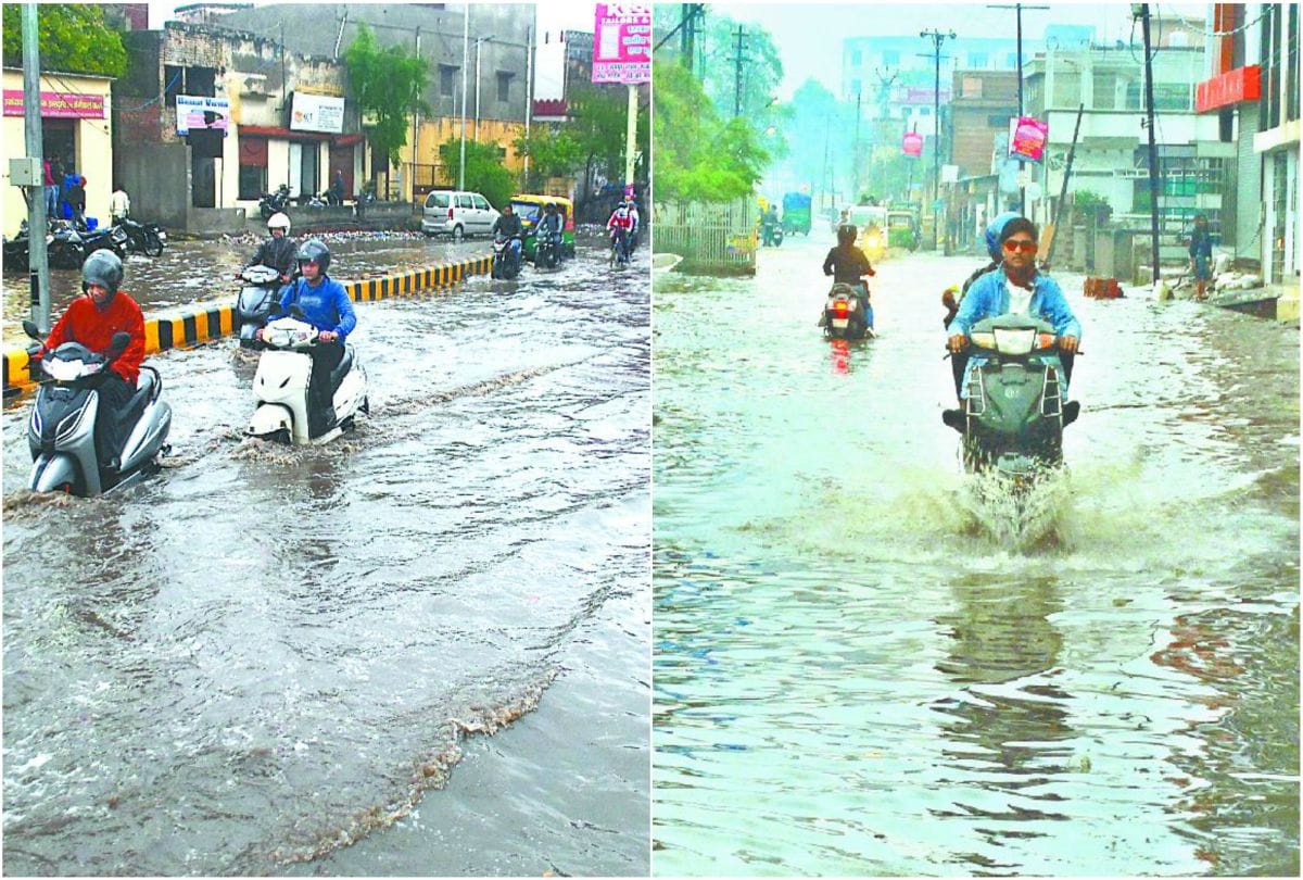 water logging on roads due to heavy rain in agra