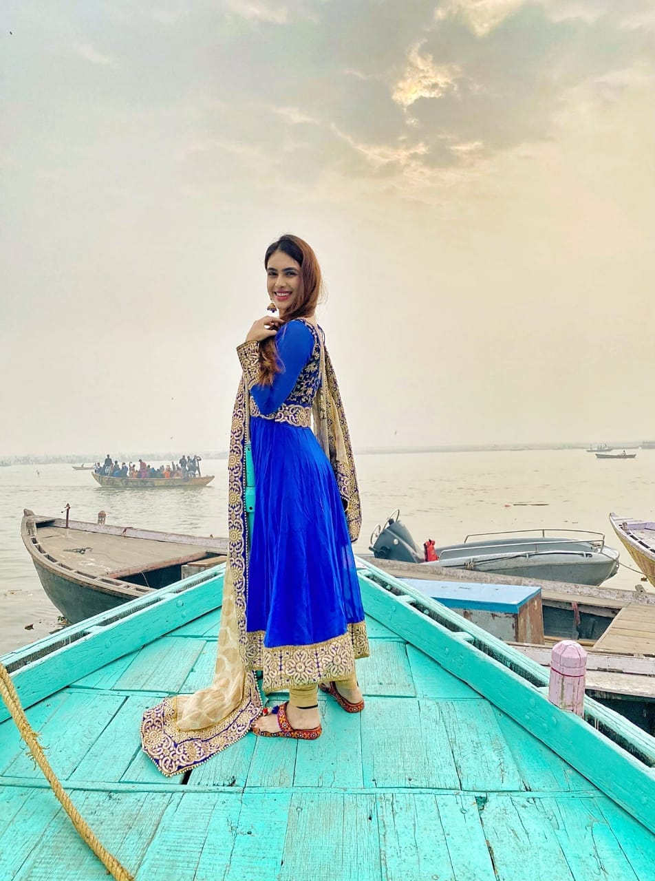 Instagram and Tiktok fame model Neha Malik seen in Indianans in the city of spirituality