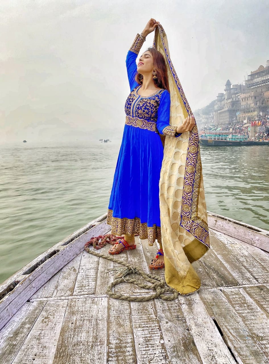 Instagram and Tiktok fame model Neha Malik seen in Indianans in the city of spirituality