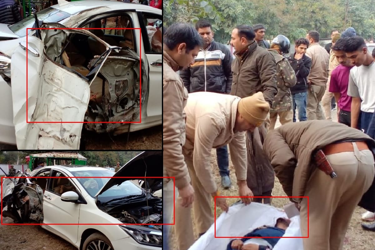 one died in an accident after a car collided with a pole in Meerut abu lane market
