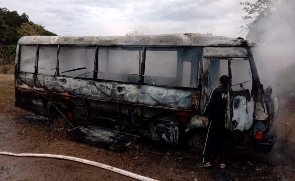 Roadways bus burnt under suspicious circumstances