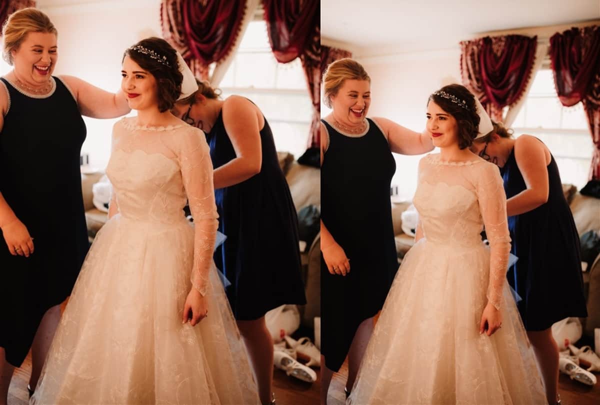 wedding gown of grandmother from 1956 wear by a bride