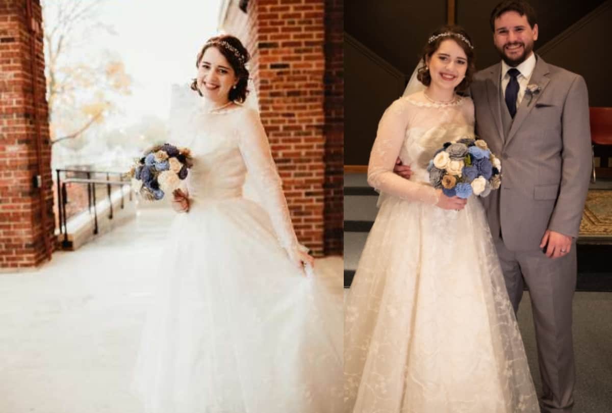 wedding gown of grandmother from 1956 wear by a bride