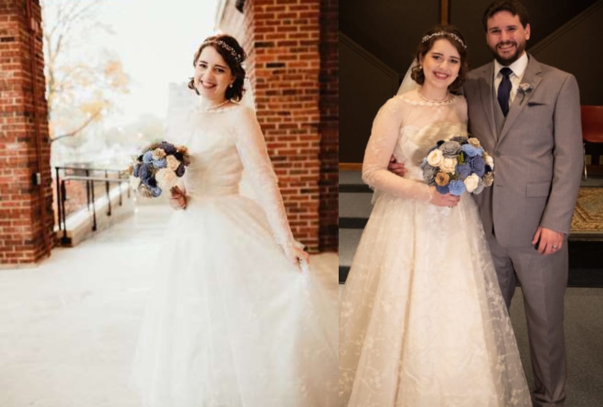 wedding gown of grandmother from 1956 wear by a bride