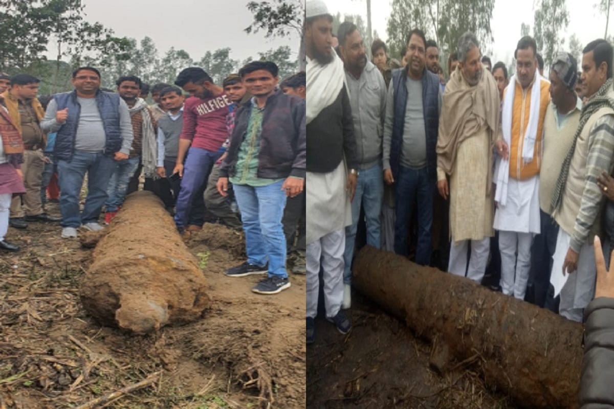 A british carpet cannon found during digging in the field in Harinagar village of Muzaffarnagar