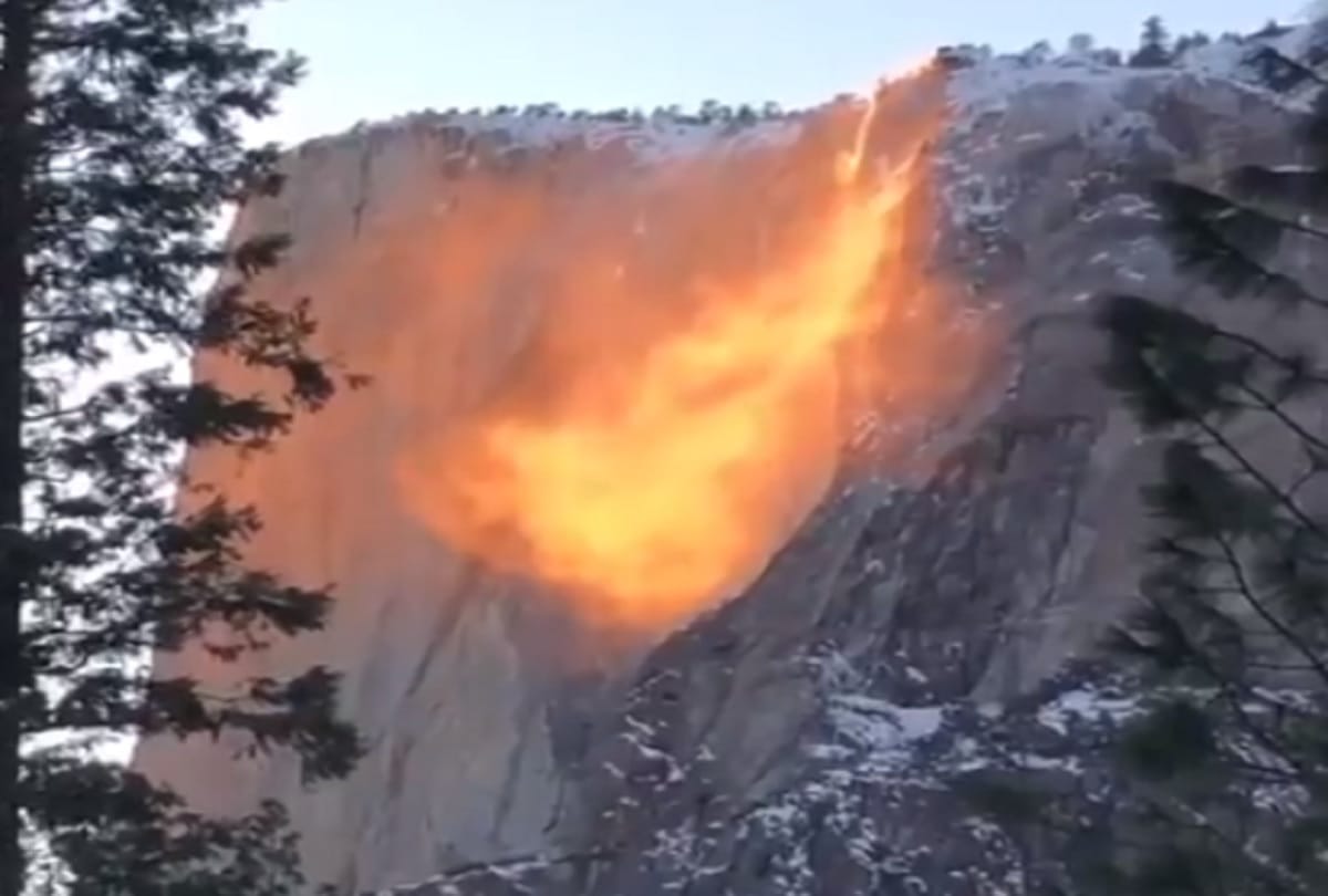 Viral video of Firefall at Horsetail Falls in Yosemite National Park California
