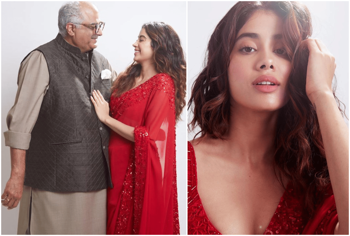 janhvi kapoor photos in red saree look like sridevi