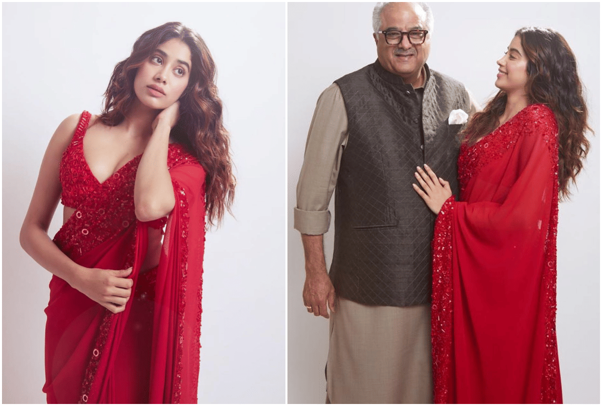 janhvi kapoor photos in red saree look like sridevi