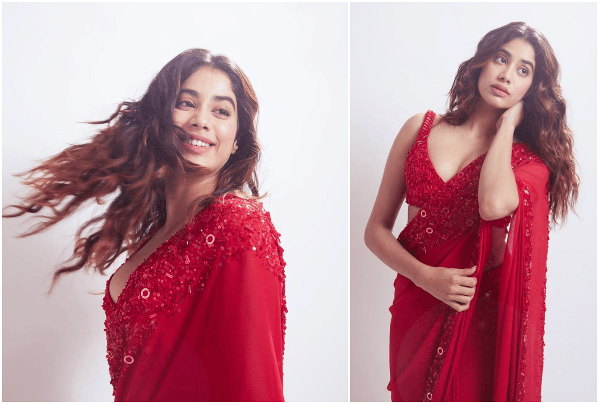 janhvi kapoor photos in red saree look like sridevi