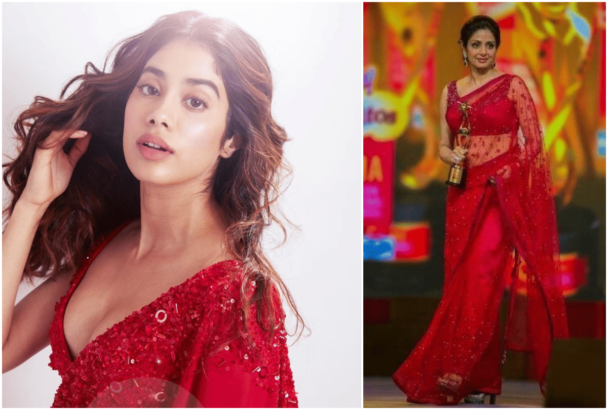 janhvi kapoor photos in red saree look like sridevi