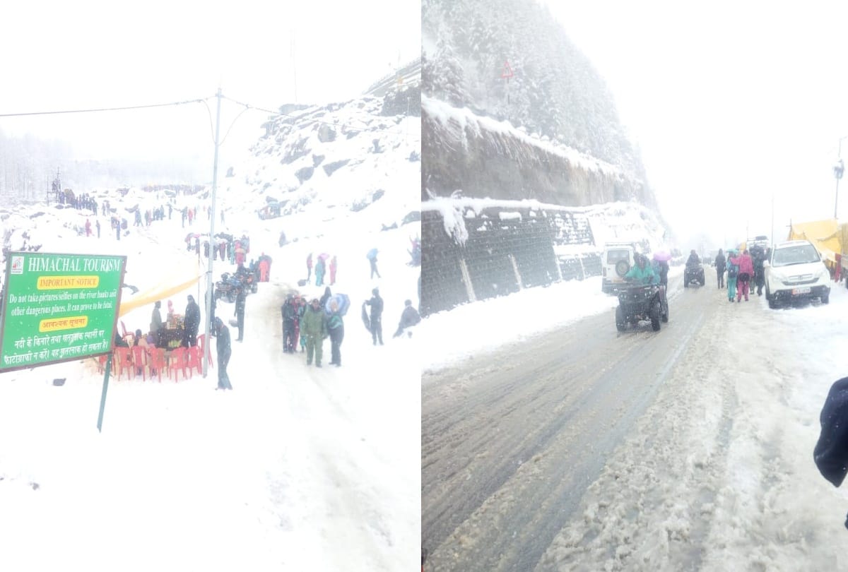 tourist enjoyed snowfall in manali and have snow scooters and horse riding