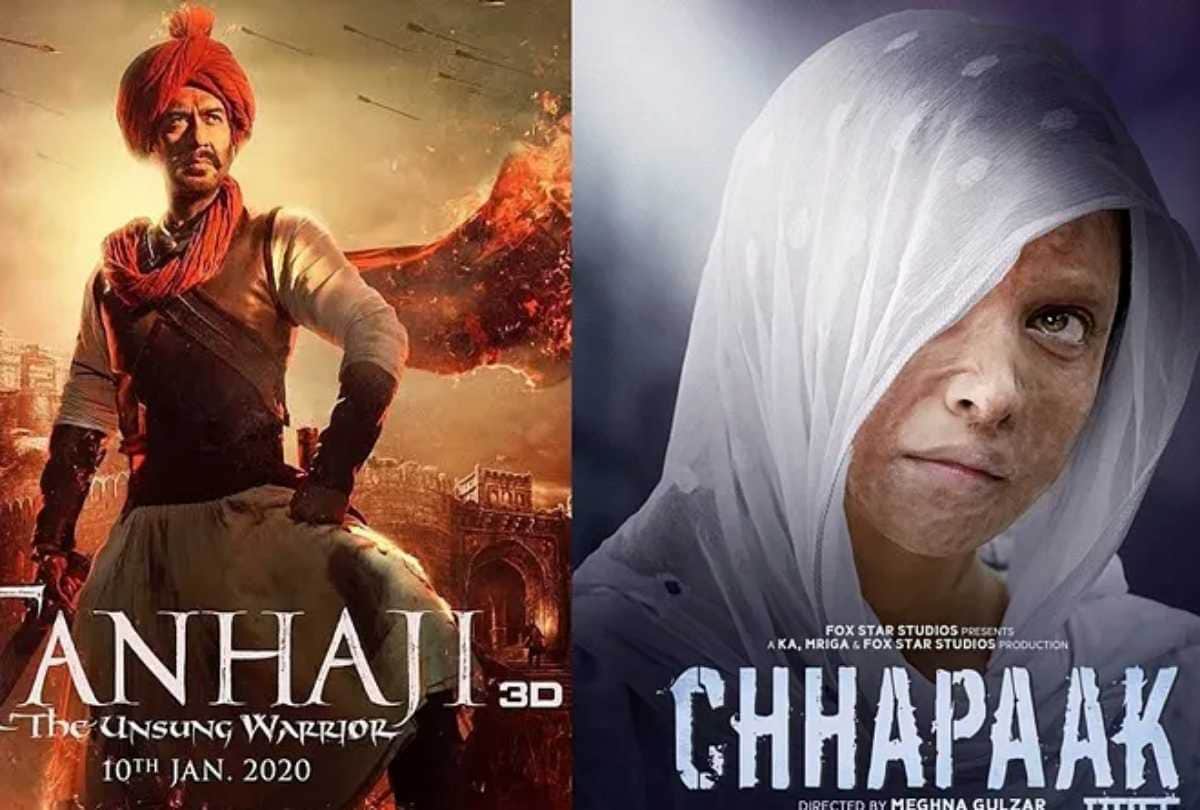 deepika padukone film chhapaak and ajay devgn film tanhaji the unsung warrior box office collection