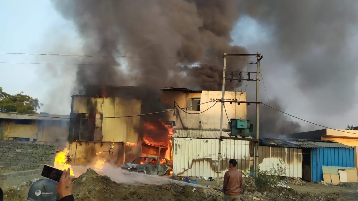plastic factory caught fire