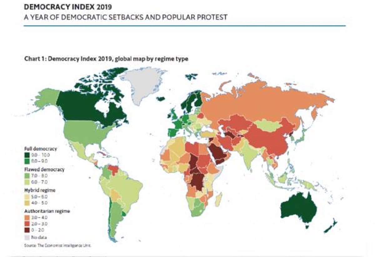 India slipped 10 places to 51st position in EIU Democracy Index global ranking
