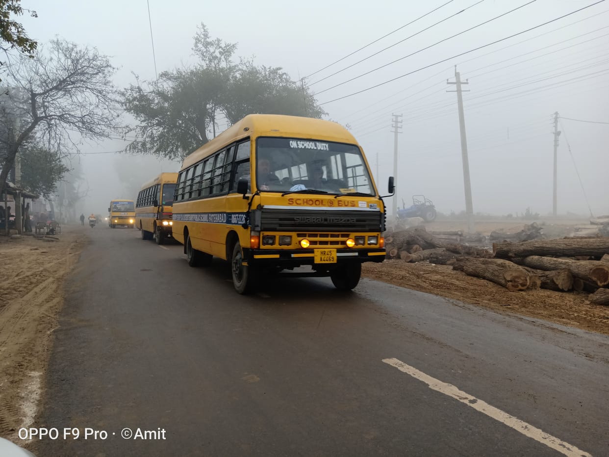 old school buses running unbridled on the streets, fatehabad