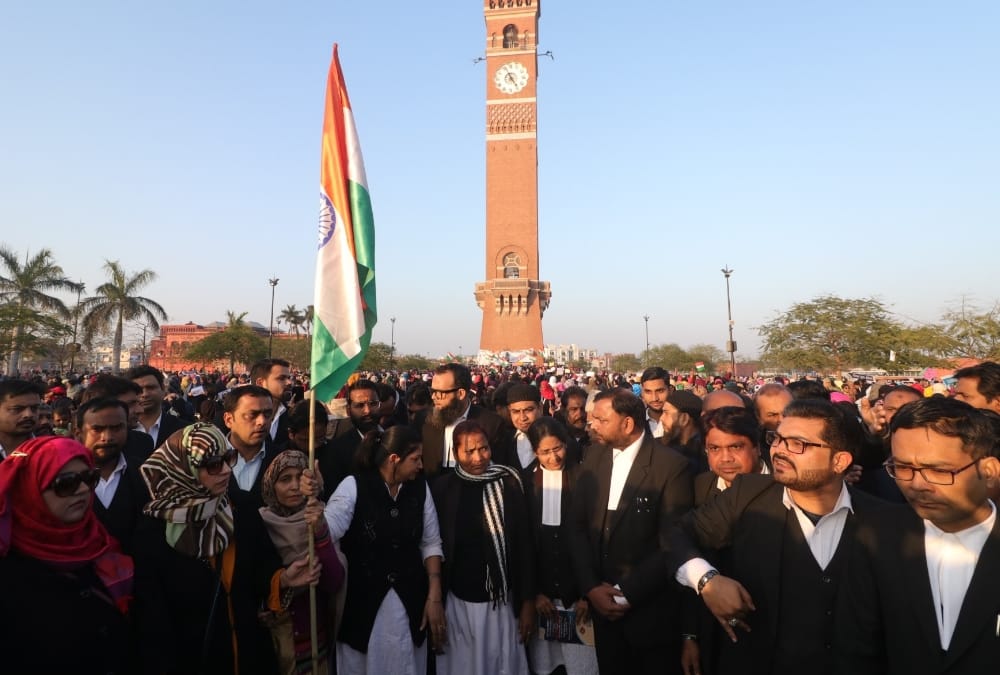A groom joined protest against CAA in Gomati Nagar in Lucknow.