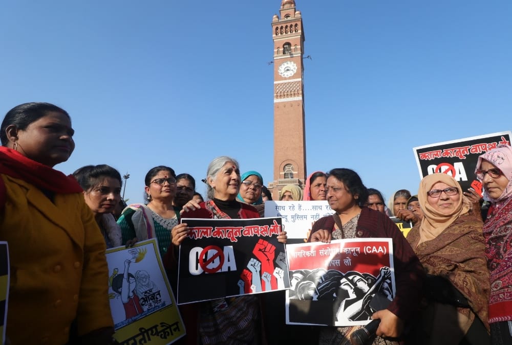A groom joined protest against CAA in Gomati Nagar in Lucknow.