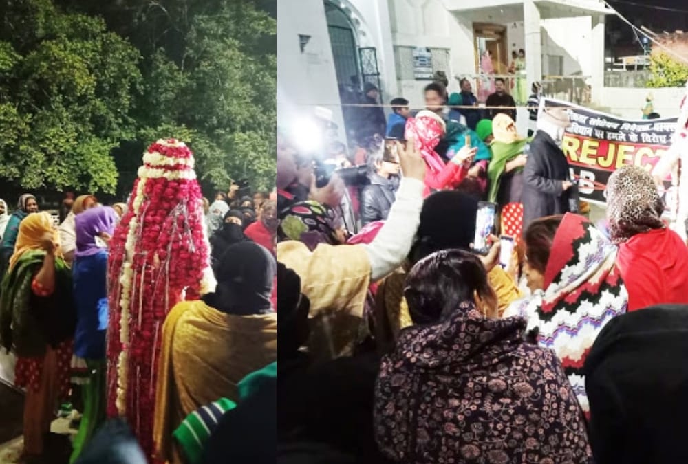 A groom joined protest against CAA in Gomati Nagar in Lucknow.