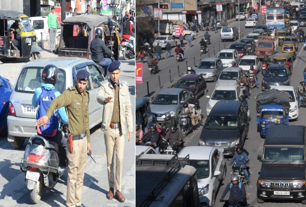 Heavy traffic jam in dehradun Police Force and DIG Arun mohan Joshi control Condition on road