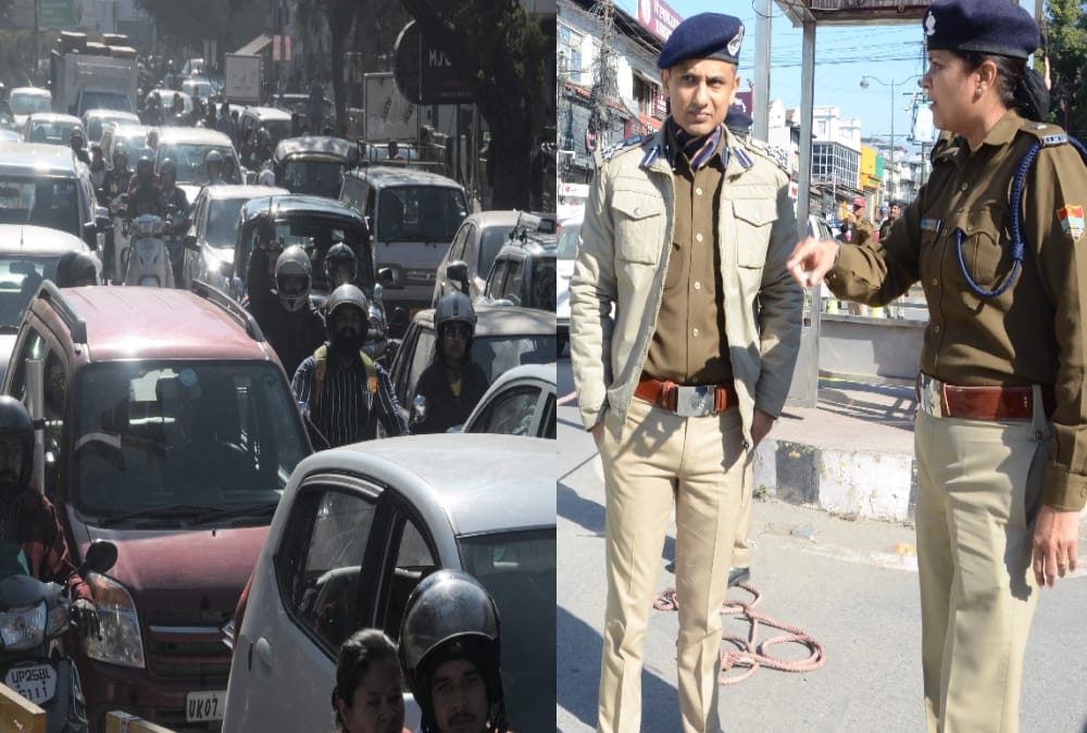 Heavy traffic jam in dehradun Police Force and DIG Arun mohan Joshi control Condition on road