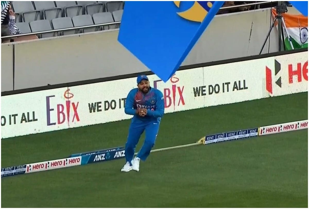 IND vs NZ 1st T20I Hitman turns Superman Watch Rohit Sharma take Stunning catch at Eden Park