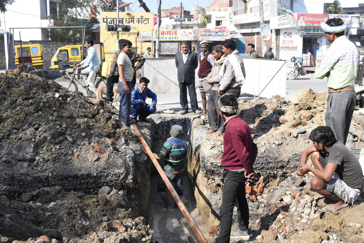 Broken drinking water and BSNL line during excavation from JCB