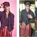 ranveer singh wear polka dot shirt and striped pants in airport