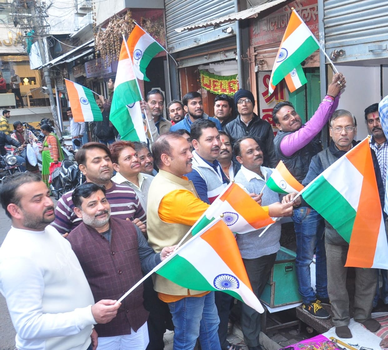 markets decorated for national flags