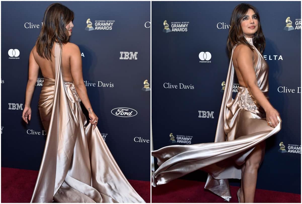 grammy 2020: priyanka chopra pre grammy party look in satin gown