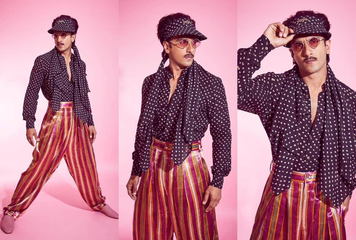 ranveer singh wear polka dot shirt and striped pants in airport