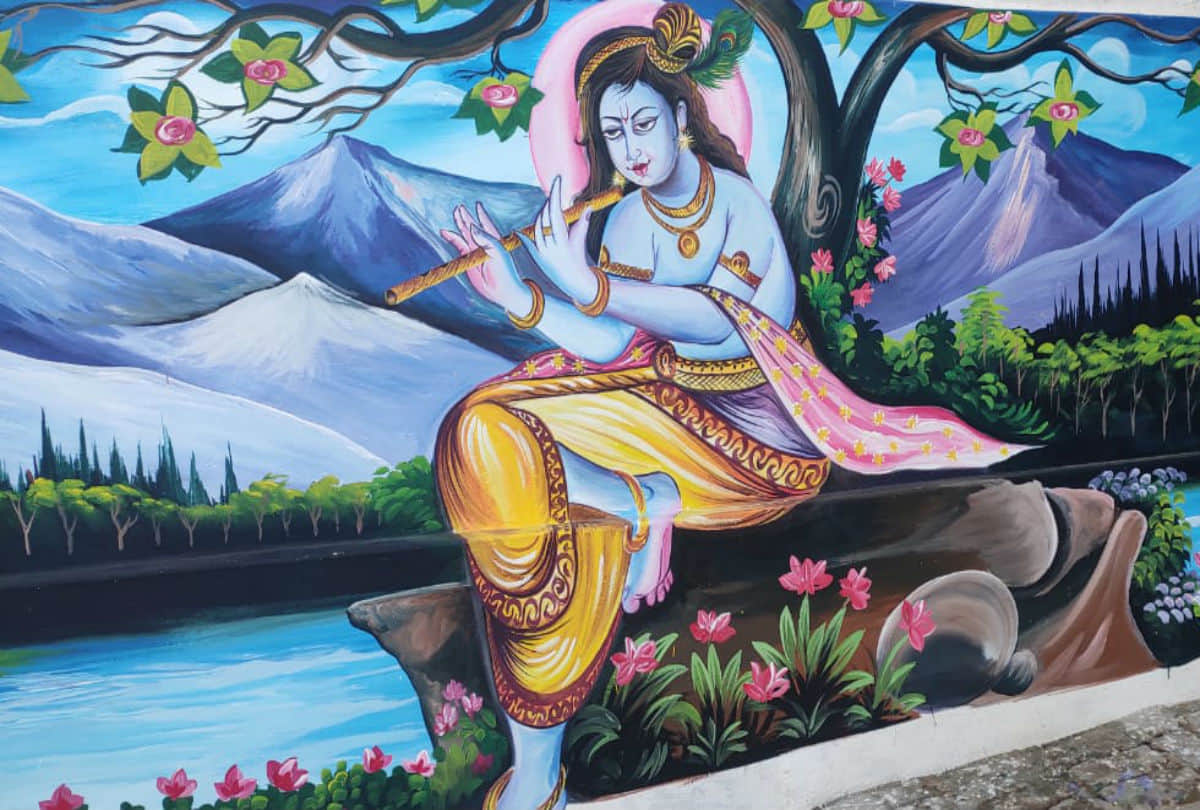 wall painting of krishna in barsana and nandgaon lathmar holi 2020