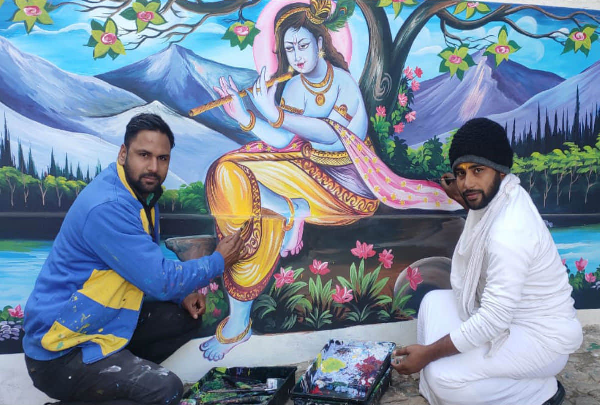 wall painting of krishna in barsana and nandgaon lathmar holi 2020