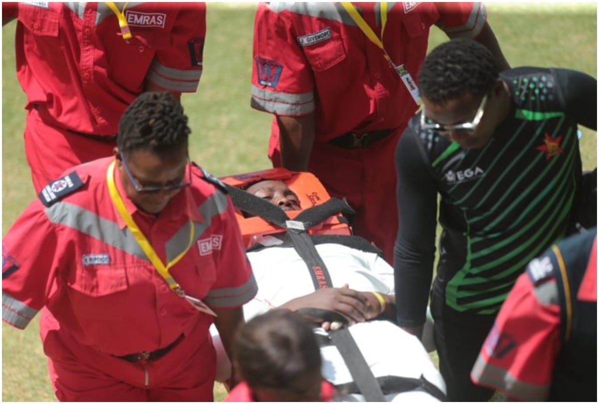 ZIMvsSL Kevin Kasuza was being hit on the head taken to hospital