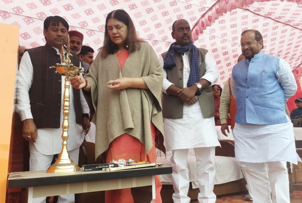 Menka Gandhi flagged off a bus in Sultanpur.
