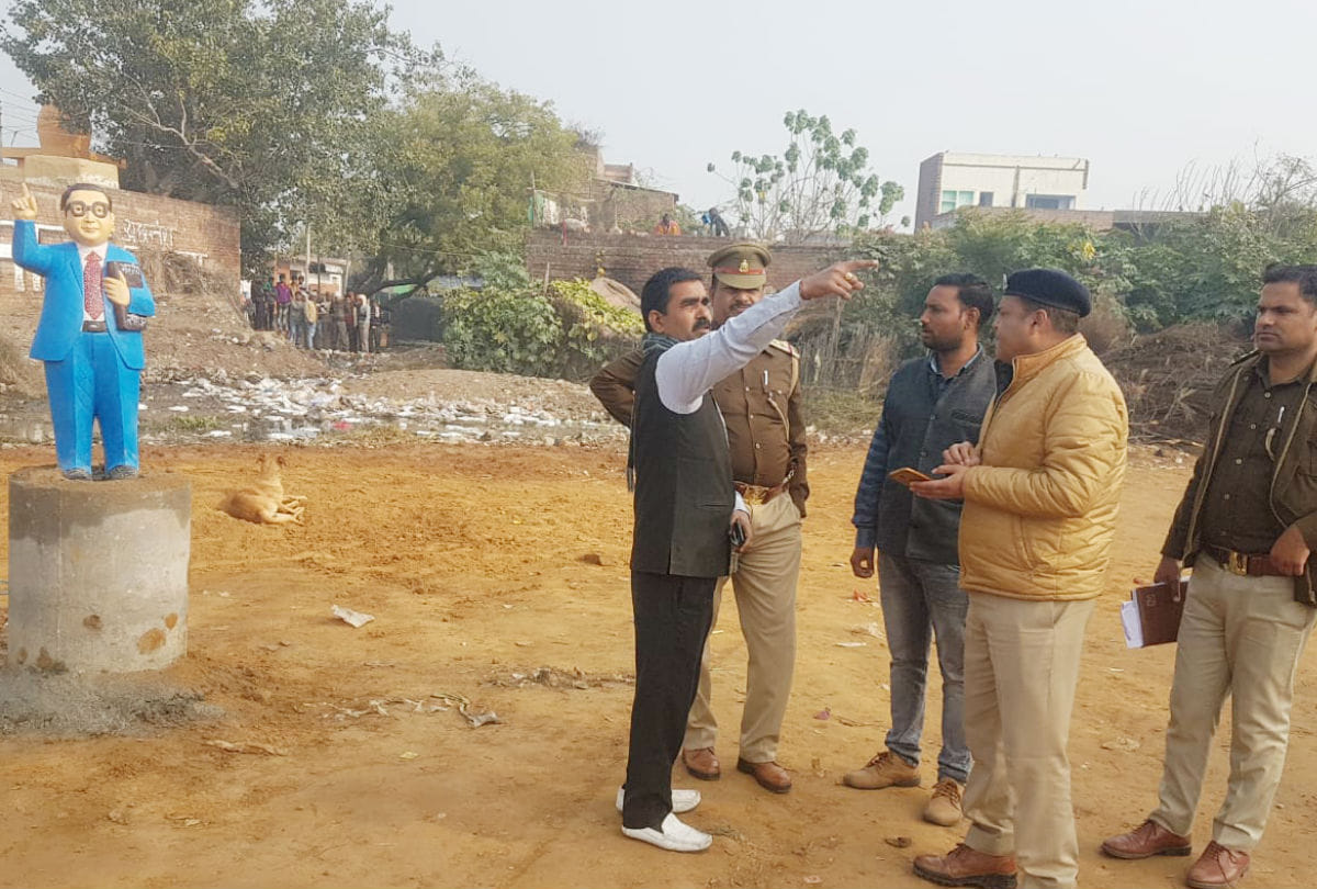 Ambedkar Statue installed at night on vacant land Panic in village