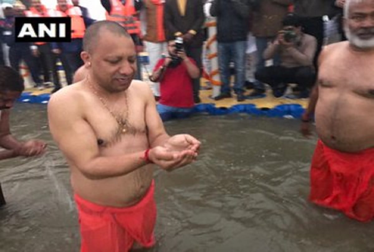 basant panchami: UP Chief Minister Yogi Adityanath take holy dip at the Sangam Ghat in Prayagraj