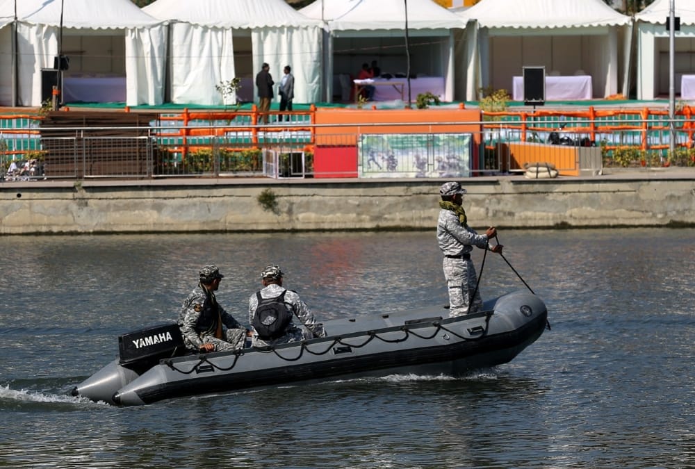 Preparation of Defence Expo on Gomati River Front in Lucknow.