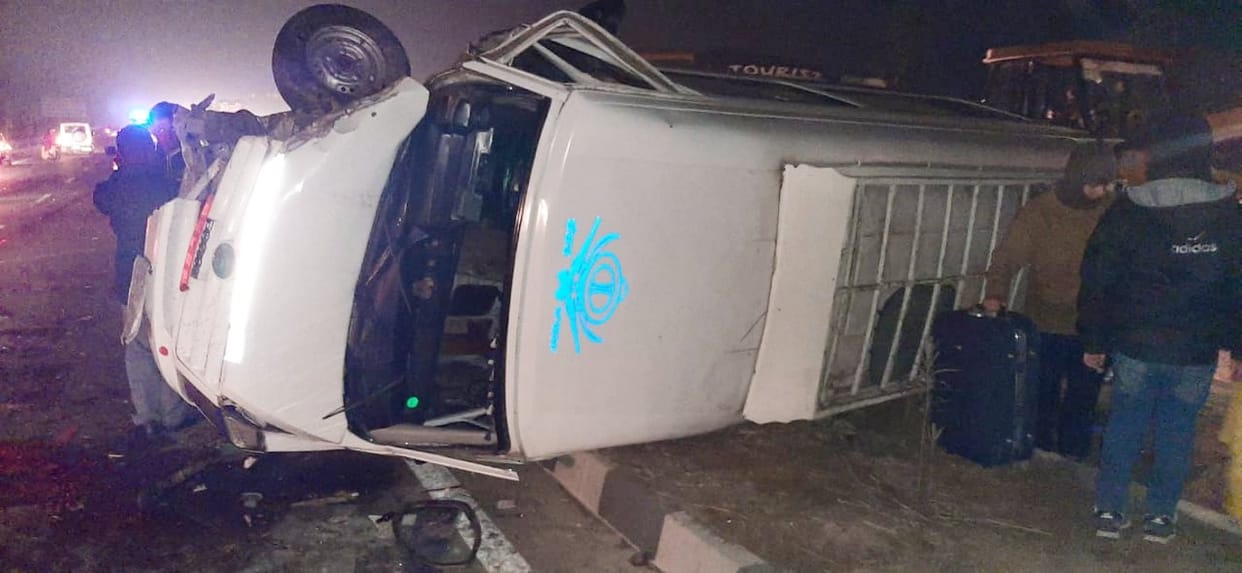 Tourist bus overturned after colliding with a cow