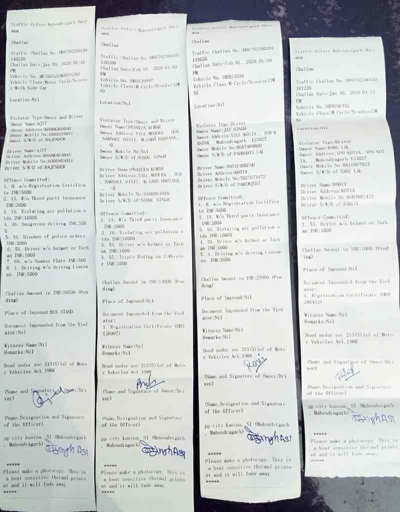 challan of 68500 for four bikes
